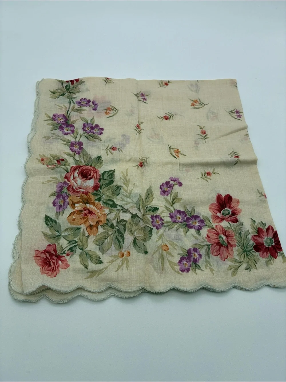 Laura Ashley Floral Scalloped Edge Handkerchief